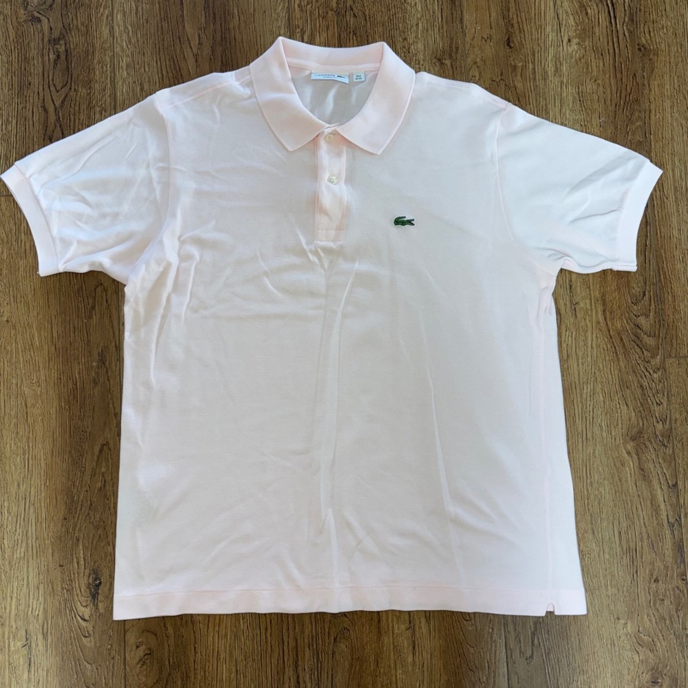 Lacoste Mens Classic Fit Polo Shirt Light Pink Cotton Pique Size US XL Slim